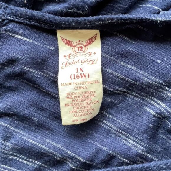 Faded Glory Blue Dolman Sleeve Blouse Relaxed Fit Women 1X 16 Polyester Crochet - Picture 4 of 8